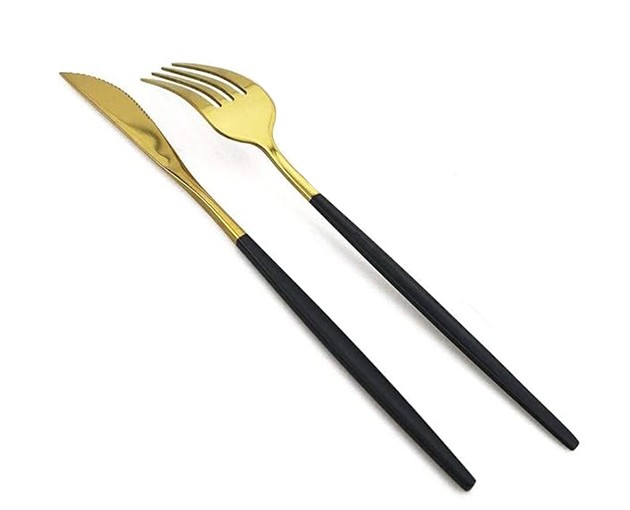 Knife and Fork Set Black-Gold 24 Pieces